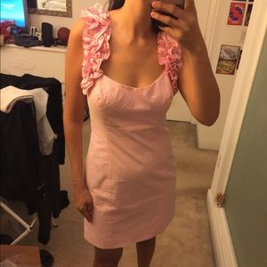 Lilly Pulitzer pink stripped ruffle sleeve dress